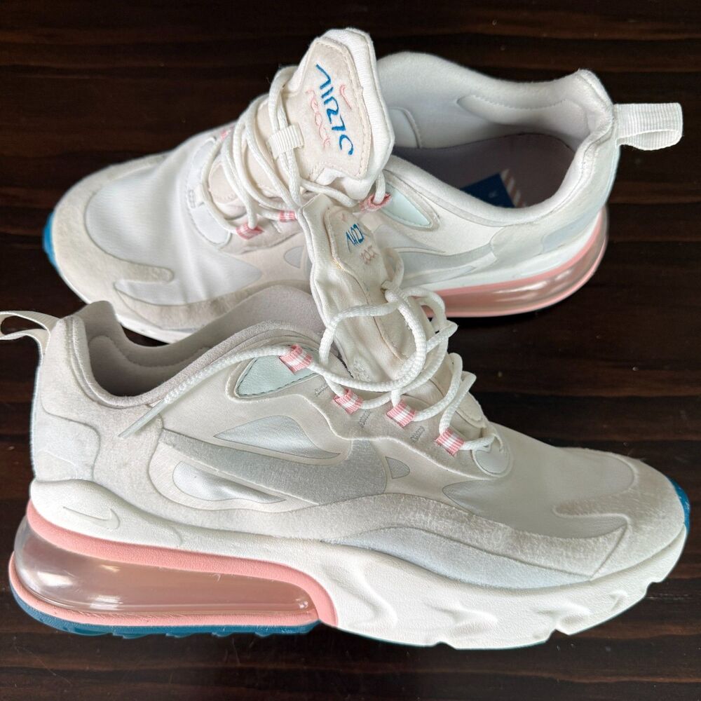 Size 8.5 - Nike Air Max 270 React Summit White Aqua Pastel Pink Women's sneakers